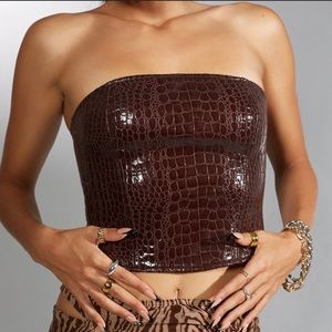 Motel Rocks NWT Dena Top In Croc PU Dark Brown